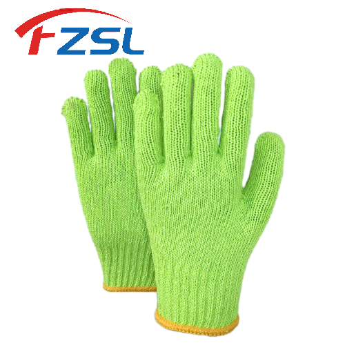 7G green terylene cotton knitted work gloves