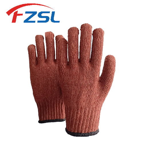 7G brown terylene knit work gloves