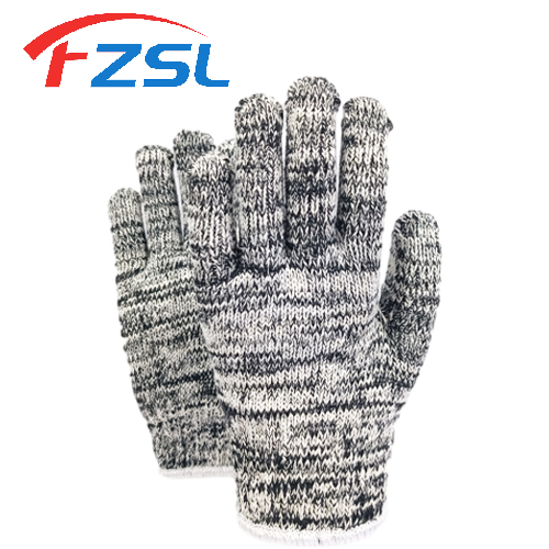 7G  black and white blended terylene cotton work gloves