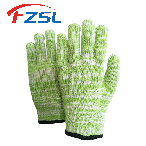 7G green blended terylene cotton knitted work gloves