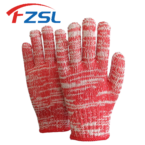 7G red blended terylene cotton knitted work gloves