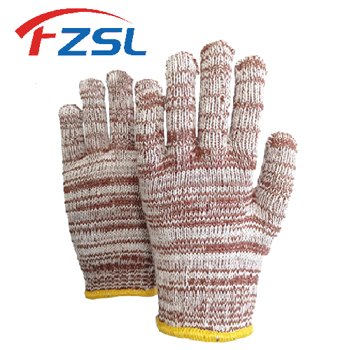 7G brown and white blended terylene cotton knitted work gloves