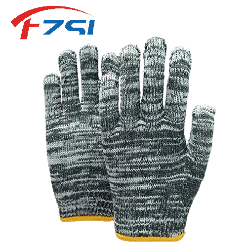 10G black and white polyester-cotton blended knitted work gloves