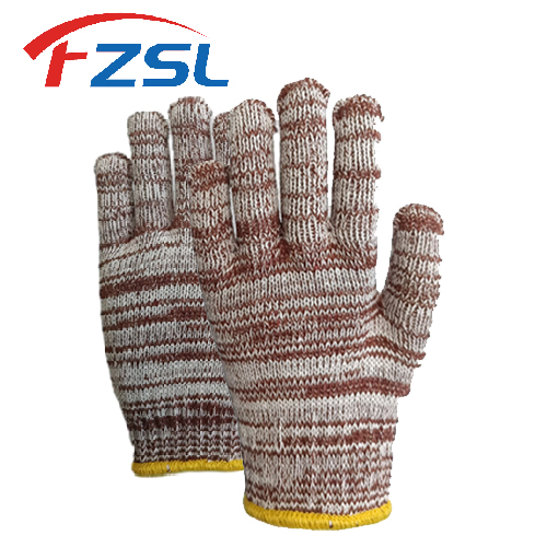 10G brown white polyester cotton blended knitted work gloves