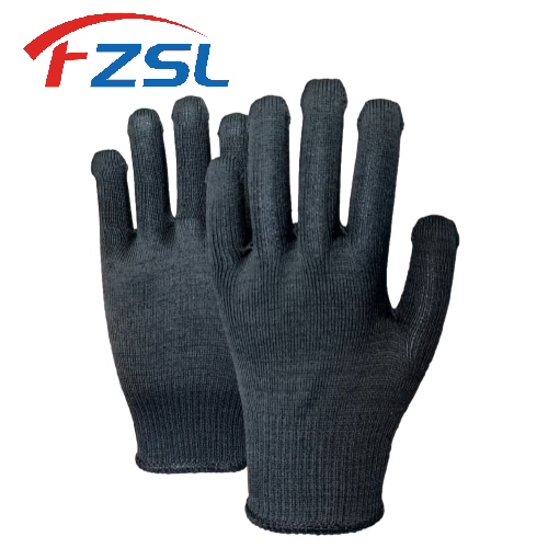 13G black polyester knitted work gloves