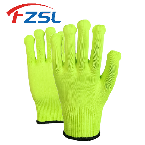 13G fluorescent green polyester knitted work gloves