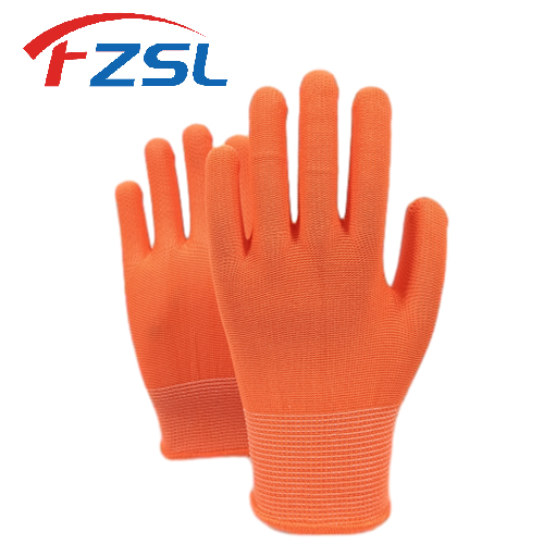 13G orange polyester knitted work gloves