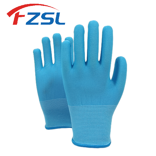 13G sky blue polyester knitted work gloves