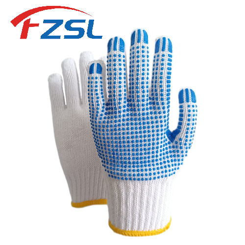 7G pvc polka-dot non-slip knitted work gloves white