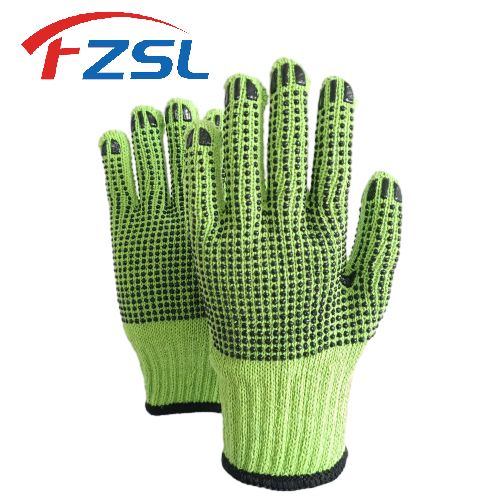 7G pvc polka dot non-slip green knitted work gloves