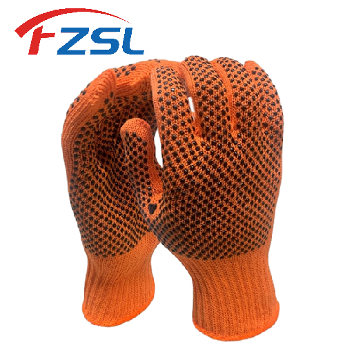 7G polka dot non-slip orange knitted work gloves