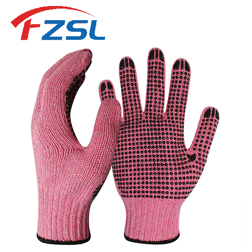 7G polka dot non-slip pink knitted work gloves