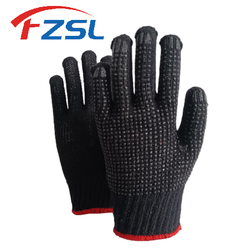 7G knitted non-slip work gloves with dots - black