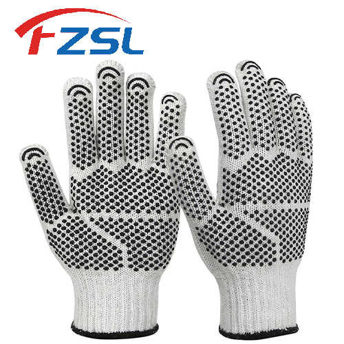 7G knitted non-slip work gloves with dots - white