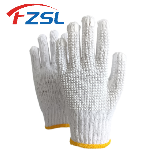 7G knitted non-slip work gloves with dots - white