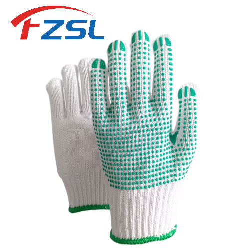 7G with green polka dot knitted non-slip work gloves