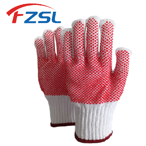 7G knitted non-slip work gloves with red dots