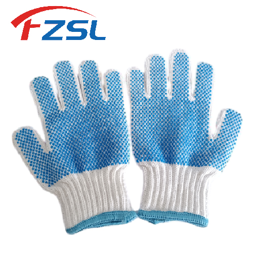 7G knitted non-slip children's work gloves with blue dots