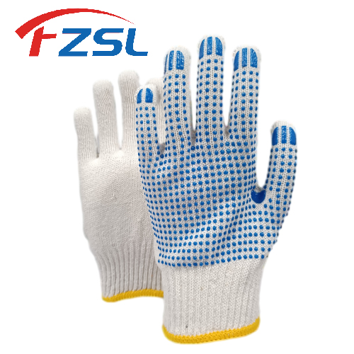 10G non-slip knitted work gloves with blue dots