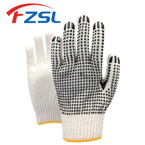 10G with black non-slip dot knitted work gloves - beige gloves