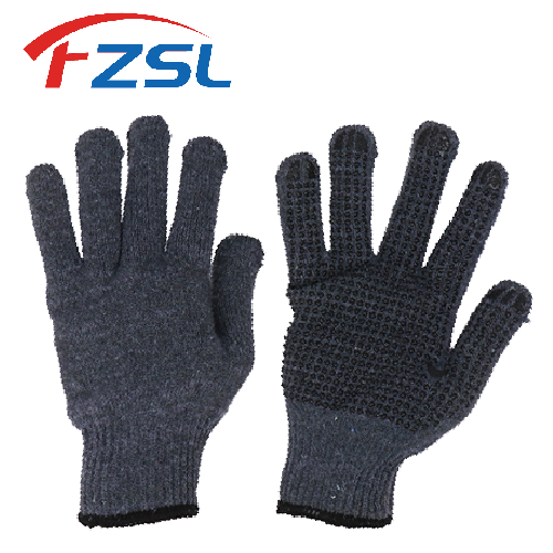 10G with black non-slip polka dot knitting work gloves - black and gray gloves