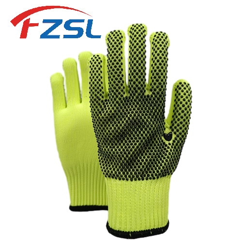 10G knitted work gloves with non-slip polka dots - fluorescent green gloves