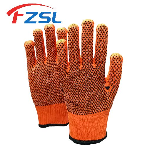 10G knitted work gloves with non-slip polka dot - Orange gloves