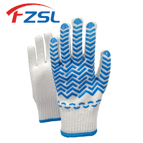 10G knitted work gloves with non-slip wave - White gloves