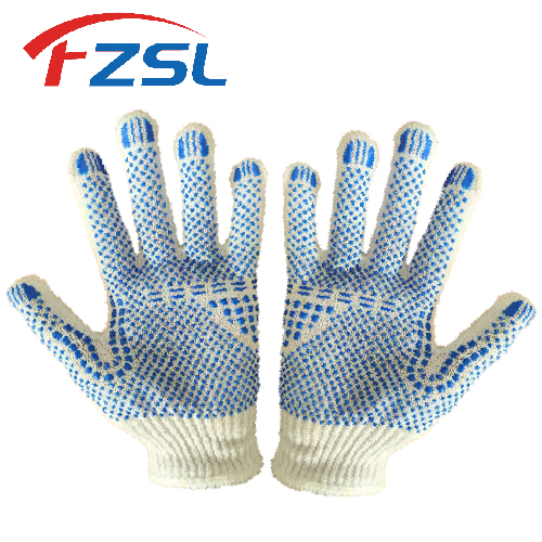 10G knit work gloves with non-slip glue - White gloves