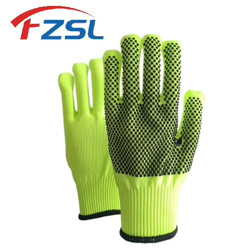 13G polka-dot non-slip polyester work gloves - fluorescent green gloves