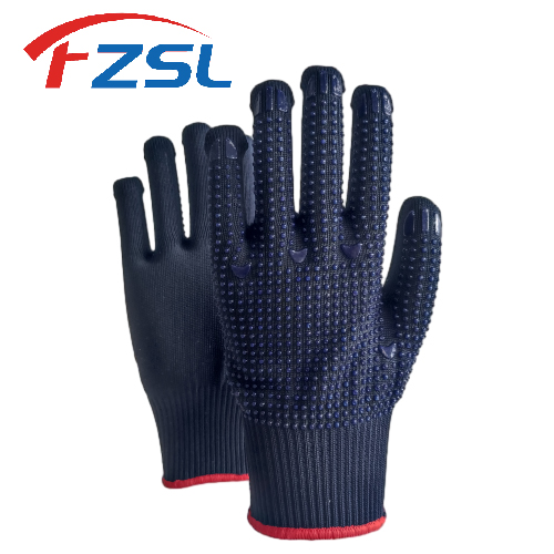 13G Polyester work gloves with non-slip polka dots - Navy blue gloves