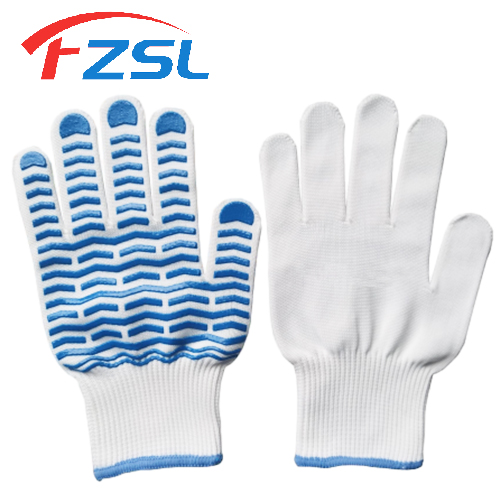 13G Polyester work gloves with non-slip wave - White gloves