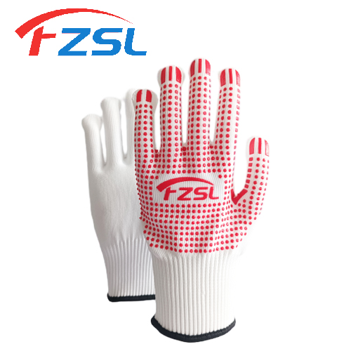 13G Polyester working gloves with non-slip polka dots - White gloves