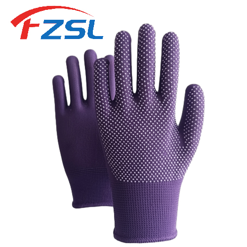 13G Polyester working gloves with non-slip polka dots - Purple gloves