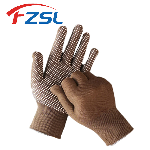 13G Polyester working gloves with non-slip polka dots - Brown gloves