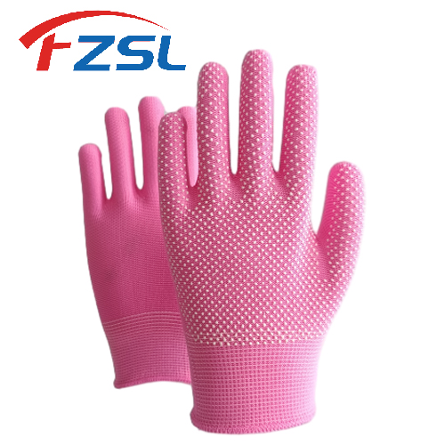 13G Polyester working gloves with non-slip polka dots - Pink gloves