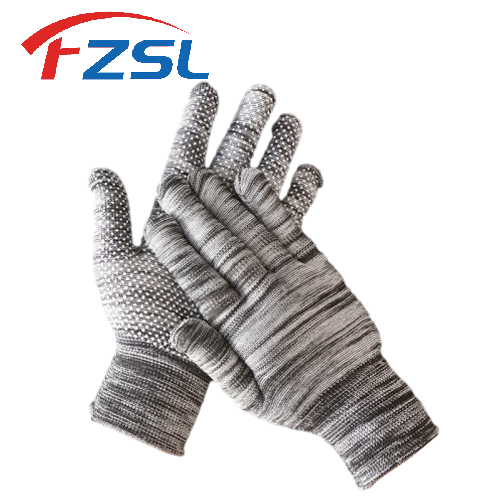 13G Polyester working gloves with white non-slip polka dots - two color gloves