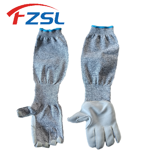 10G Leather-pasted Cut-resistant Gloves with Extended Arm Guards  