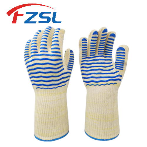 High temperature and flame retardant working gloves with non-slip silicone stripes aramid