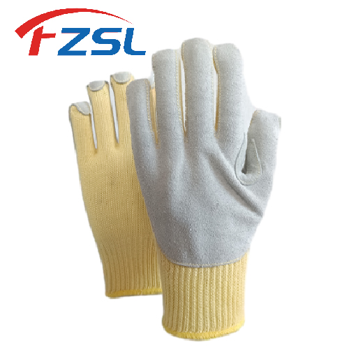 High temperature and flame retardant aramid working gloves with cowhide