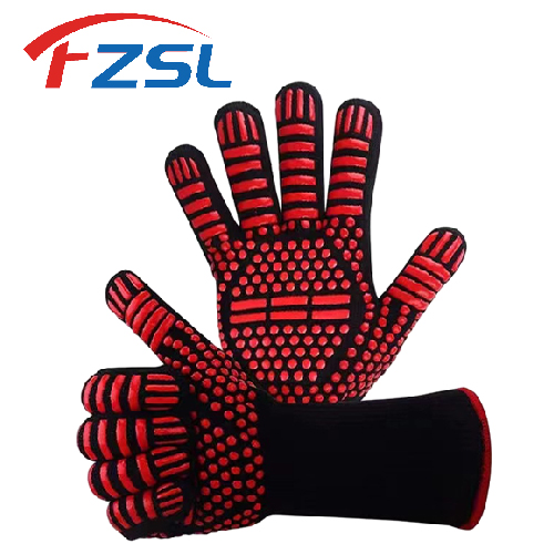 Printed non-slip silicone flame retardant heat resistant outdoor barbecue gloves Baking gloves