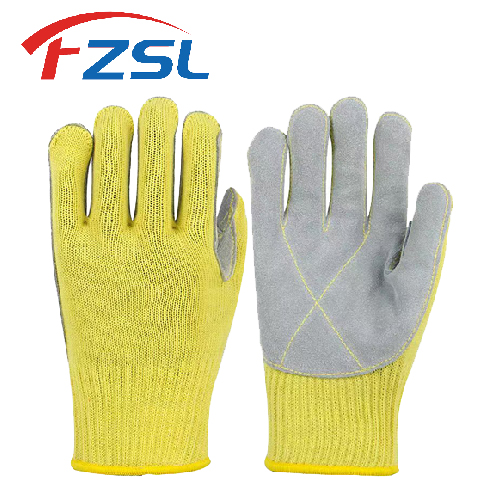 High temperature and flame retardant aramid working gloves with cowhide.