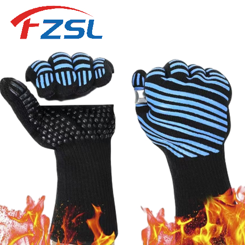 Printed silicone black aramid heat resistant outdoor barbecue gloves Baking gloves