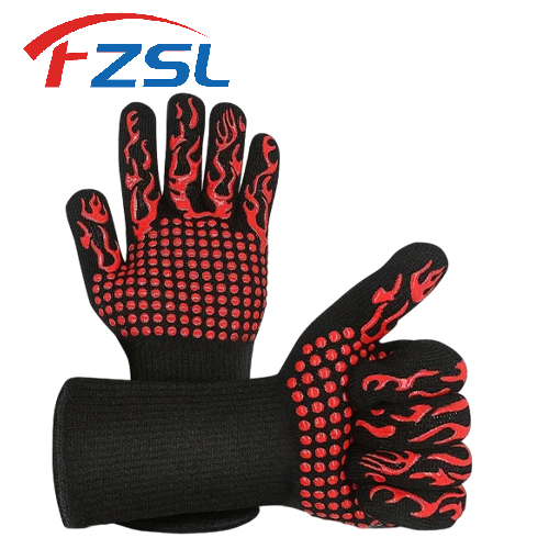 Printed silicone black heat resistant flame retardant outdoor barbecue gloves Baking gloves