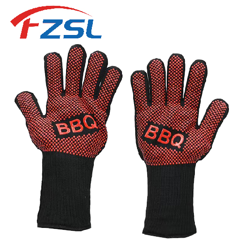 Printed red bbq non-slip silicone heat resistant flame retardant outdoor barbecue gloves Baking glov