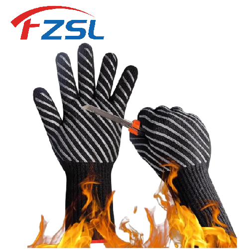 Printed grey stripes non-slip silicone heat resistant flame retardant outdoor barbecue gloves Baking