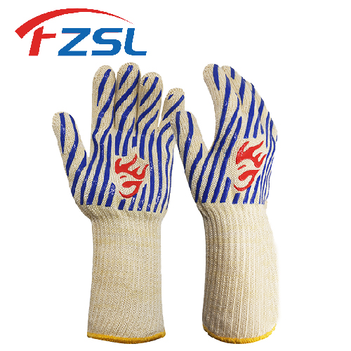 Printed two-color non-slip silicone heat resistant flame retardant outdoor barbecue gloves