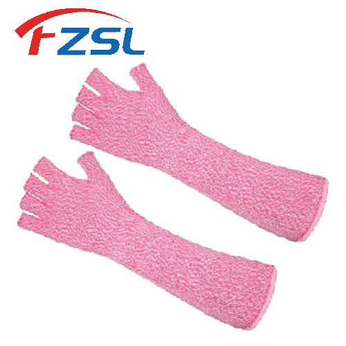 Bare finger half-finger pink anti-cutting work gloves Arm and sleeve glove.