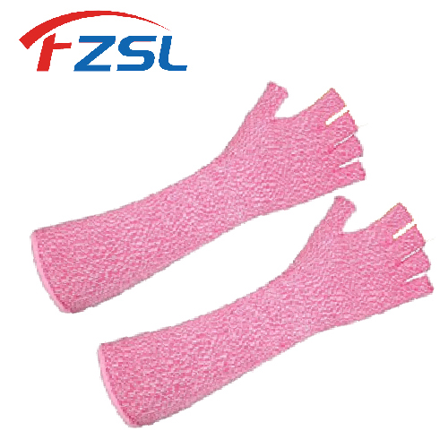 Bare finger half-finger pink anti-cutting work gloves Arm and sleeve glove.