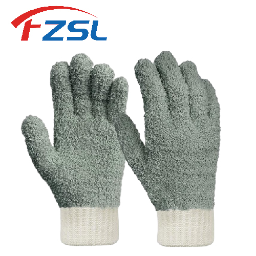 Gray combination color microfiber dust removal gloves